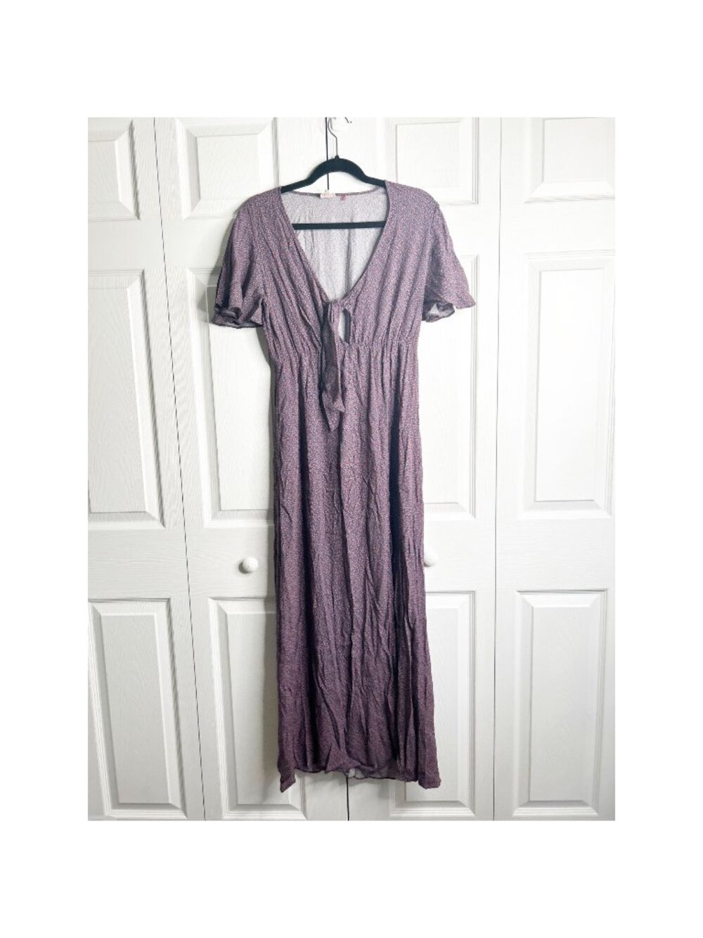 Charli Svea Purple Printed Short Sleeve Tie Front Maxi Dress Women's Size 6